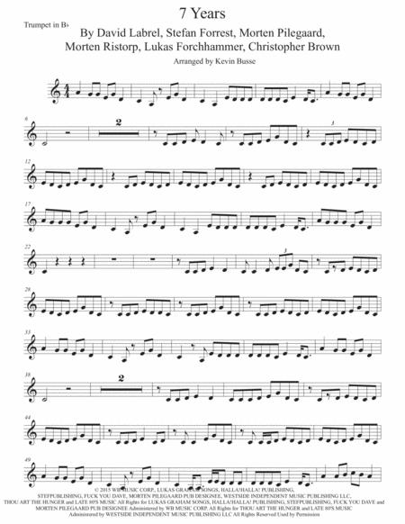 Free Sheet Music 7 Years Original Key Trumpet