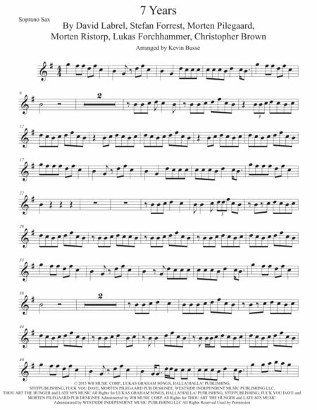 7 Years Soprano Sax Sheet Music