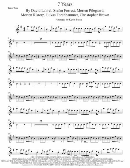 7 Years Tenor Sax Sheet Music