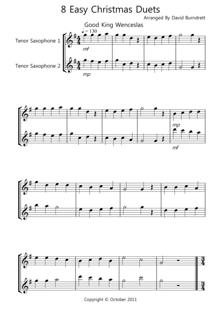 8 Easy Christmas Duets For Tenor Saxophone Sheet Music