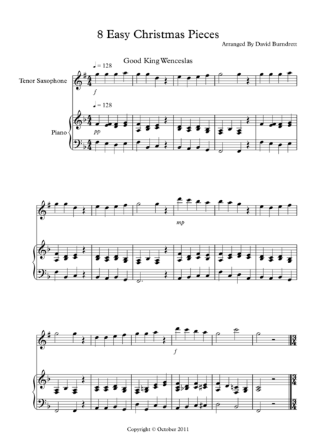 8 Easy Christmas Pieces For Tenor Saxophone And Piano Sheet Music