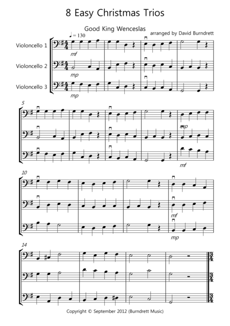 Free Sheet Music 8 Easy Christmas Trios For Cello