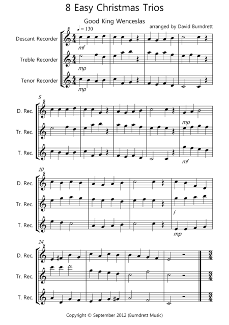 8 Easy Christmas Trios For Recorder Sheet Music