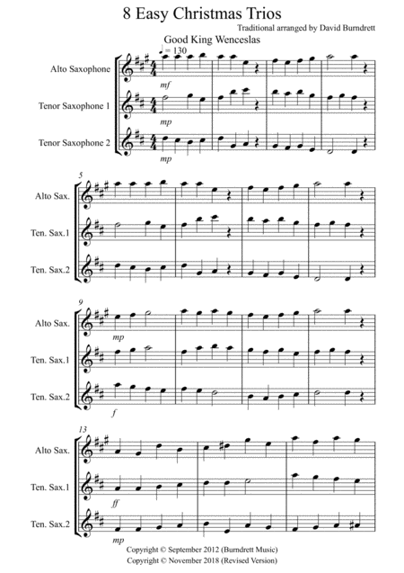 8 Easy Christmas Trios For Saxophone Sheet Music