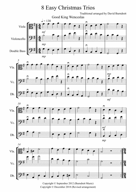 8 Easy Christmas Trios For Viola Cello And Double Bass Sheet Music