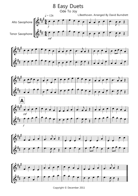 Free Sheet Music 8 Easy Duets For Alto And Tenor Saxophone