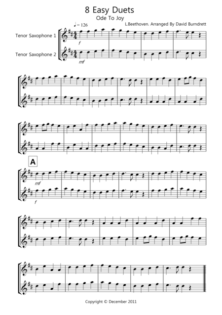 8 Easy Duets For Tenor Saxophone Sheet Music