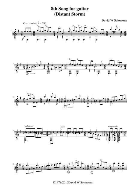 Free Sheet Music 8th Song For Guitar Distant Storm