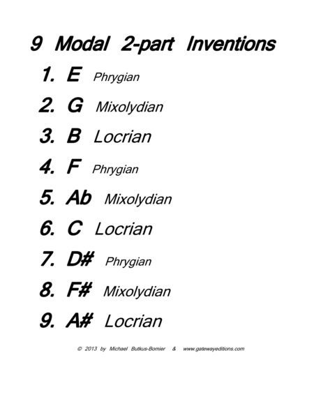 9 Modal Inventions For Solo Keyboard Piano Or Harpsichord Sheet Music