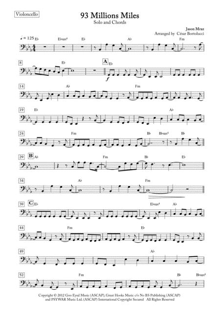 Free Sheet Music 93 Million Miles Cello Solo And Chords