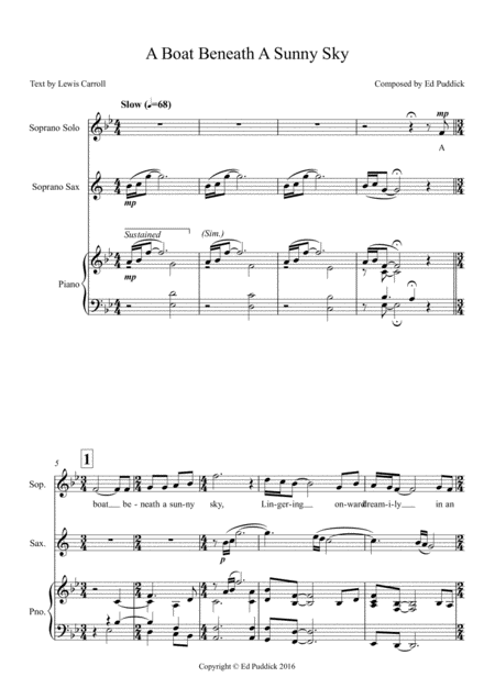 Free Sheet Music A Boat Beneath A Sunny Sky For Voice Saxophone And Piano