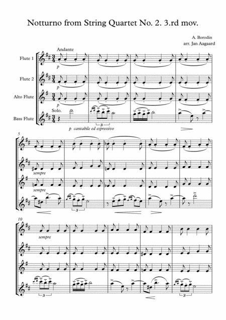 A Borodin Notturno From String Quartet No 2 3 Rd Mov Sheet Music