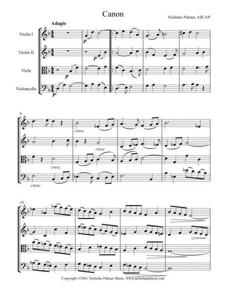 Free Sheet Music A Canon For String Quartet