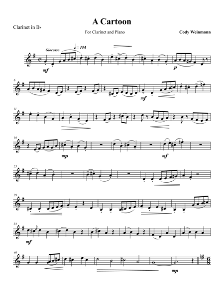 A Cartoon Clarinet Part Only Sheet Music