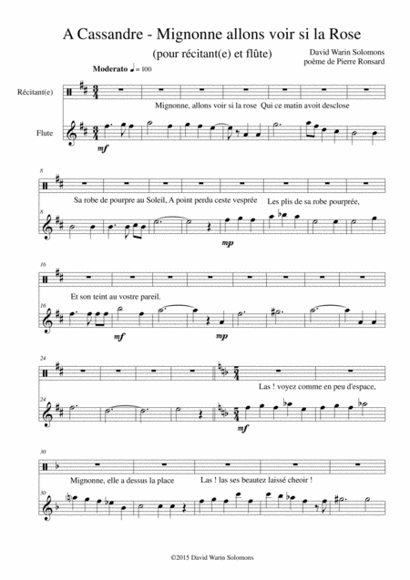 Free Sheet Music A Cassandre For Flute And Spoken Voice French Version