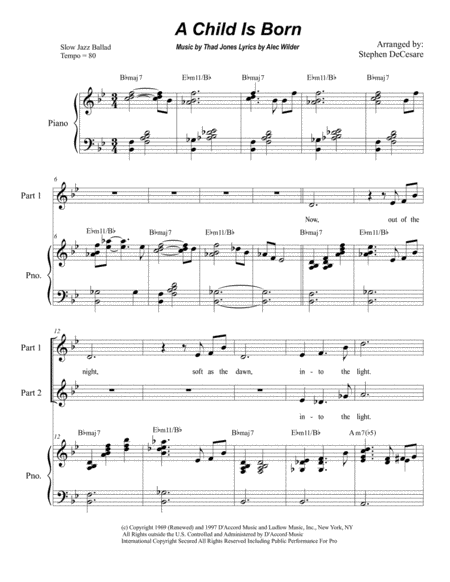 Free Sheet Music A Child Is Born For 2 Part Choir