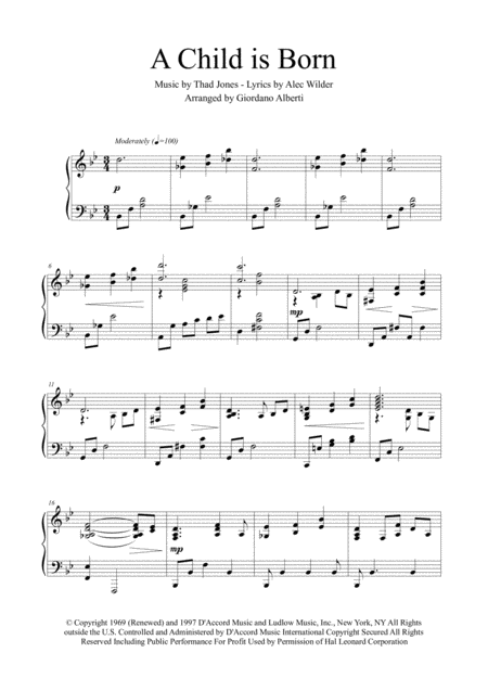 Free Sheet Music A Child Is Born Piano Arrangement