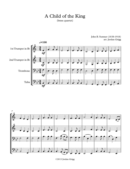 Free Sheet Music A Child Of The King Brass Quartet