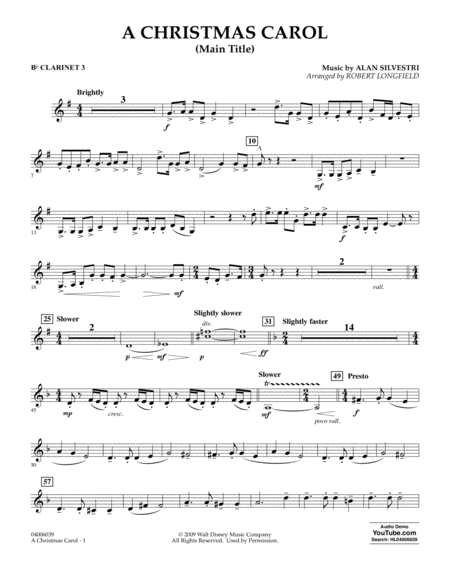 Free Sheet Music A Christmas Carol Main Title Arr Robert Longfield Bb Clarinet 3