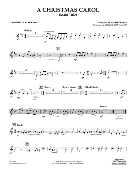 Free Sheet Music A Christmas Carol Main Title Arr Robert Longfield Eb Baritone Saxophone