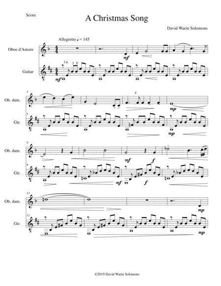 A Christmas Song For Oboe D Amore And Guitar Sheet Music