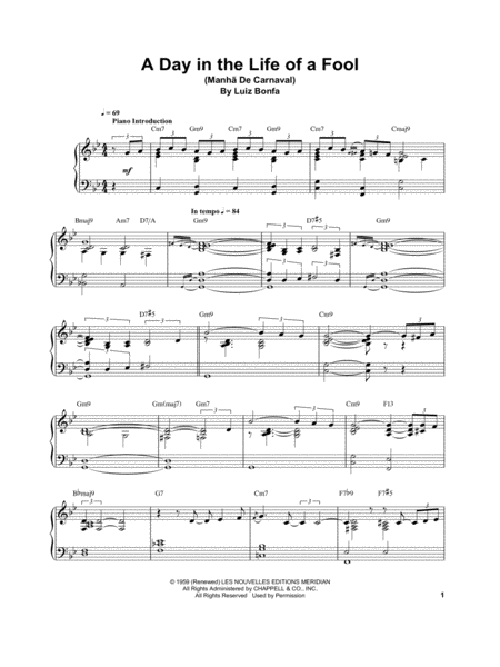 A Day In The Life Of A Fool Manha De Carnaval Sheet Music