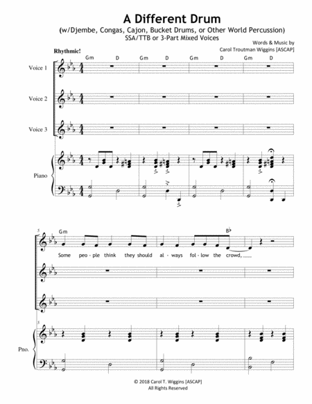 Free Sheet Music A Different Drum 3 Part