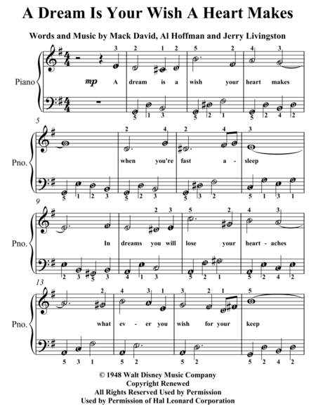 Free Sheet Music A Dream Is A Wish Your Heart Makes Easy Piano Sheet Music