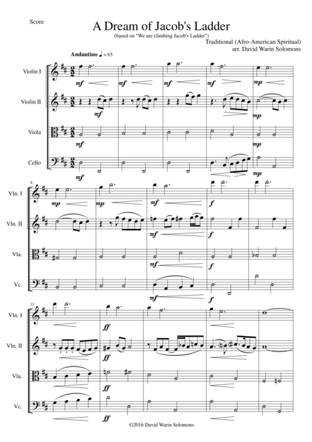 Free Sheet Music A Dream Of Jacobs Ladder For String Quartet