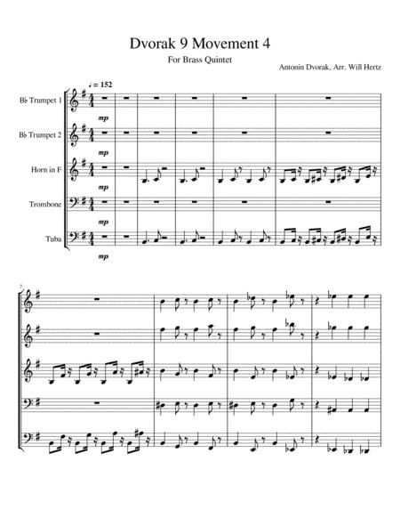 Free Sheet Music A Dvorak 9th Symphony Movement 4 For Brass Quintet