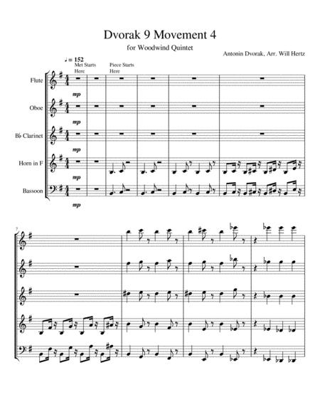 A Dvorak 9th Symphony Movement 4 For Ww Quintet Sheet Music