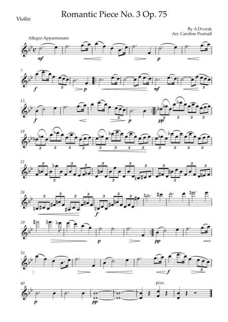 Free Sheet Music A Dvorak Romantic Pieces Op 75 No 3 Violin Cello Duo
