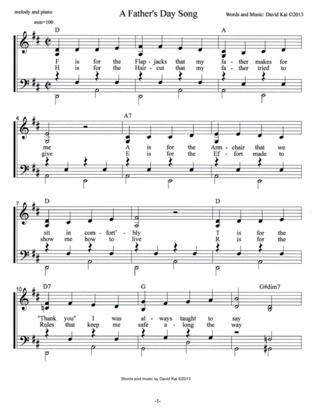Free Sheet Music A Fathers Day Song Piano Accompaniment