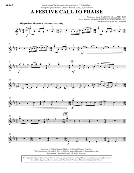 Free Sheet Music A Festive Call To Praise Violin 2