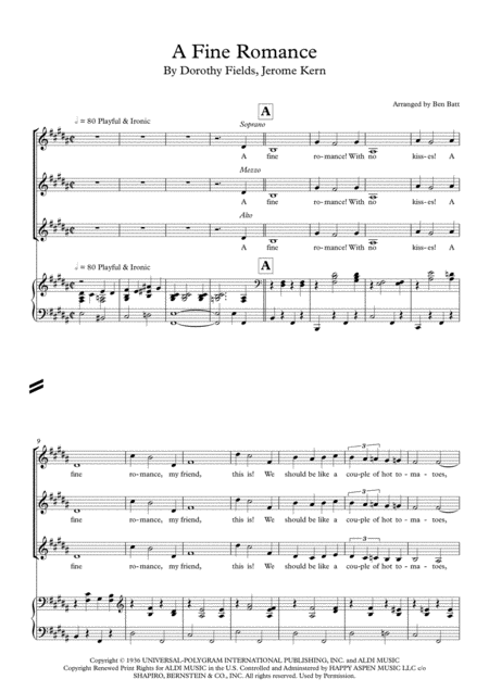 Free Sheet Music A Fine Romance 6 Part Choir