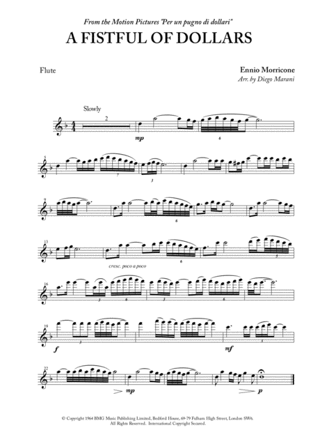 Free Sheet Music A Fistful Of Dollars For Flute And Piano