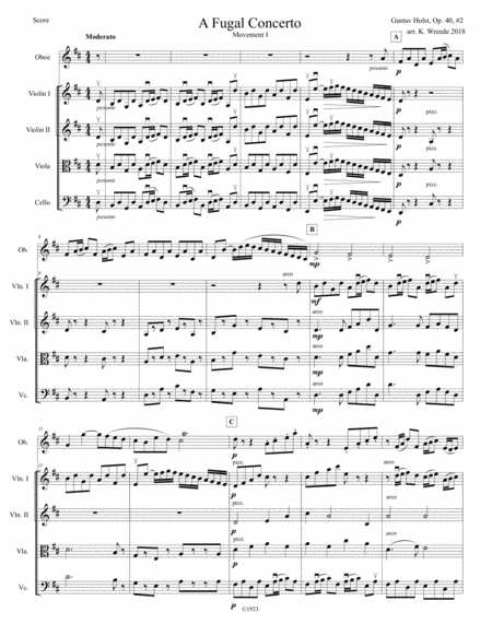 Free Sheet Music A Fugal Concerto Mvt 1 Arranged For Oboe And String Quartet