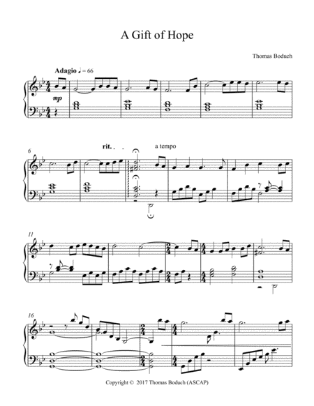 Free Sheet Music A Gift Of Hope