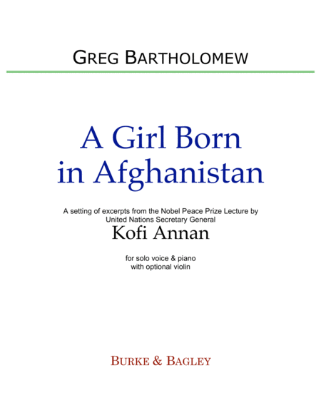 Free Sheet Music A Girl Born In Afghanistan For Solo Voice With Piano And Optional Violin