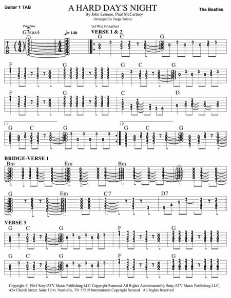 Free Sheet Music A Hard Days Night Guitar Tab