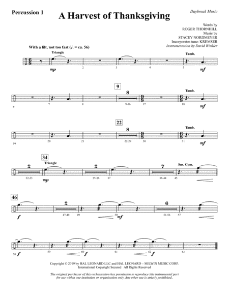 A Harvest Of Thanksgiving Percussion 1 Sheet Music