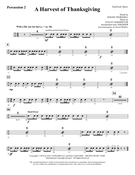 A Harvest Of Thanksgiving Percussion 2 Sheet Music