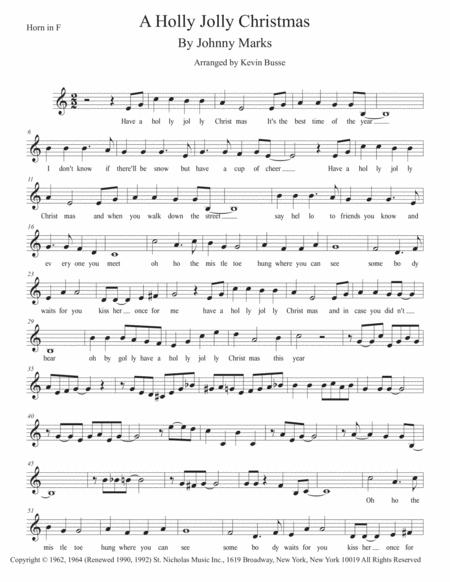 Free Sheet Music A Holly Jolly Christmas Easy Key Of C Horn In F