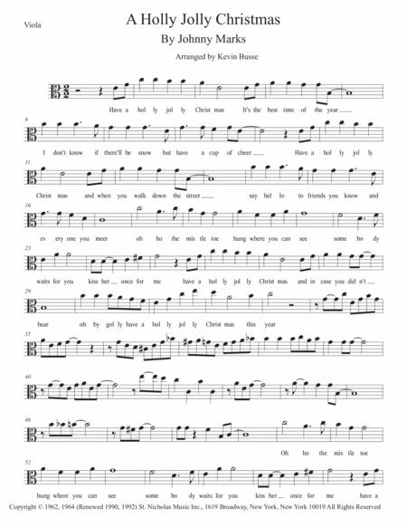 A Holly Jolly Christmas Easy Key Of C Viola Sheet Music