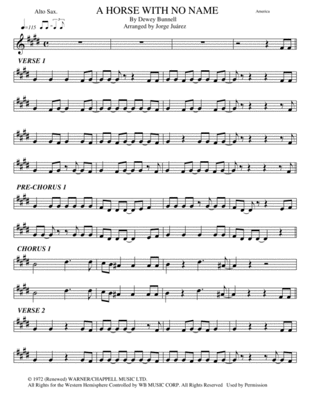 Free Sheet Music A Horse With No Name Alto Sax