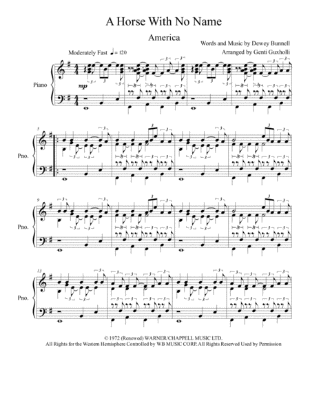 A Horse With No Name Piano Solo Sheet Music