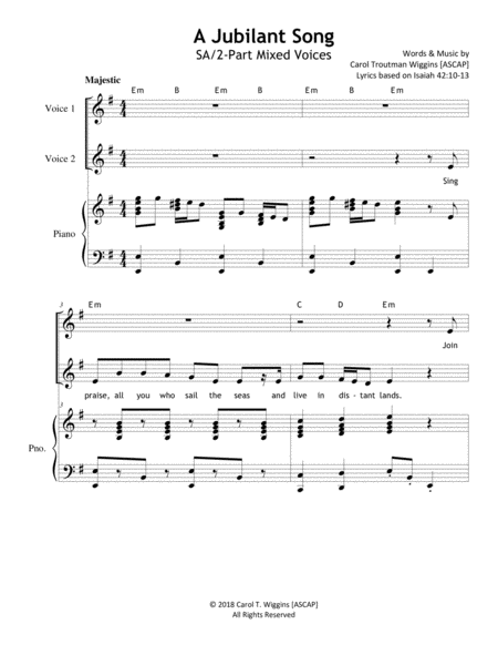 A Jubilant Song Sa 2 Part Mixed Sheet Music