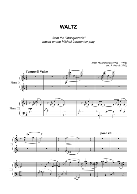 Free Sheet Music A Khachaturian Waltz From The Masquerade For Piano 4 Hands