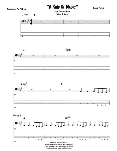 Free Sheet Music A Kind Of Magic Bass Guitar Tab