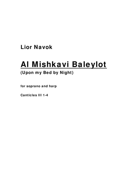 A L Mishkavi Baleylot Upon My Bed By Night For Soprano Harp Score Sheet Music